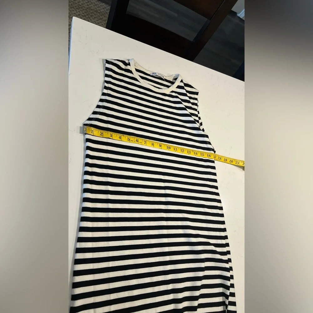 ZARA black/white striped fringed midi dress size S - Picture 7 of 9